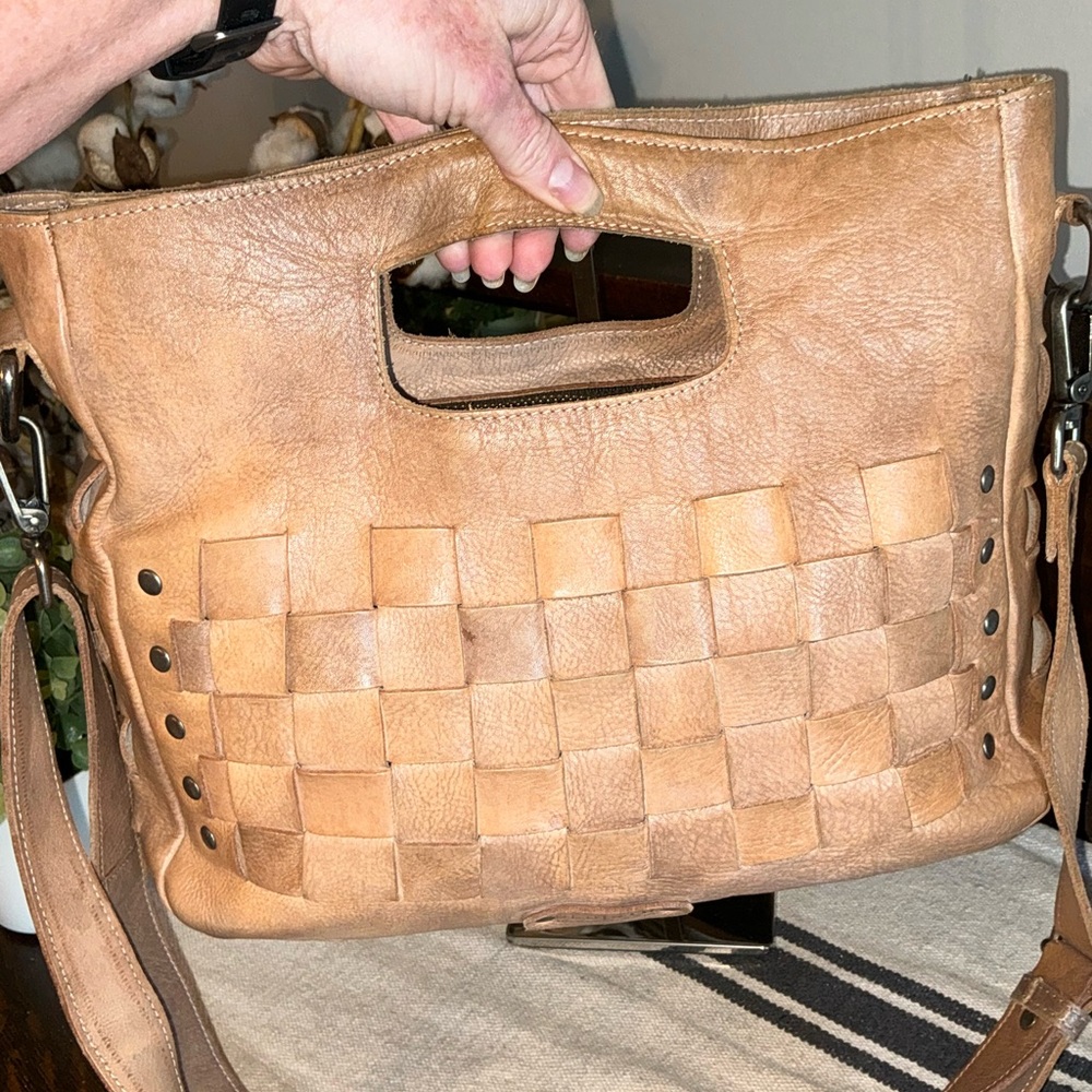 Bed Stu Orchid Leather Satchel Handbag Crossbody Bag Taupe Driftwood MSRP $280 - Picture 3 of 14
